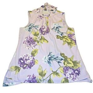 WHITE HOUSE BLACK MARKET PURPLE FLORAL TIE NECK TOP TANK BLOUSE‎ SZ M EUC PREPPY